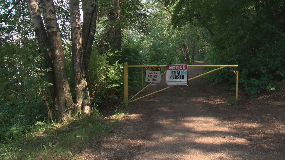 Several low-lying trails in the Edmonton river valley were closed on Friday due to high water levels. 