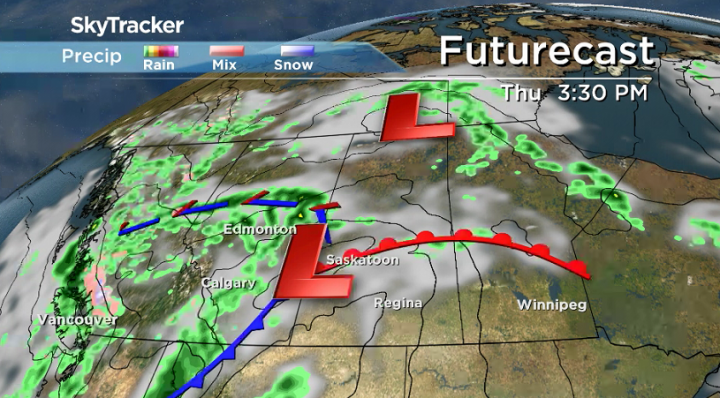 Clouds build back in with a system swinging into Saskatchewan on Thursday.
