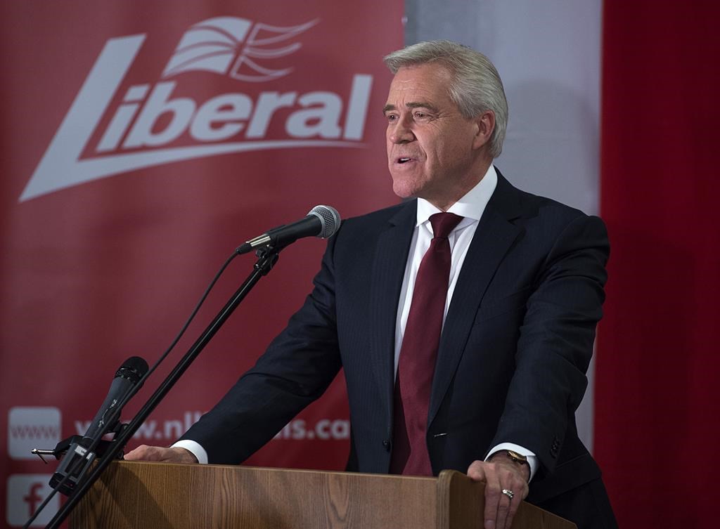 Premier Dwight Ball addresses the crowd after winning the provincial election, in Corner Brook, Newfoundland and Labrador on Thursday, May 16, 2019.