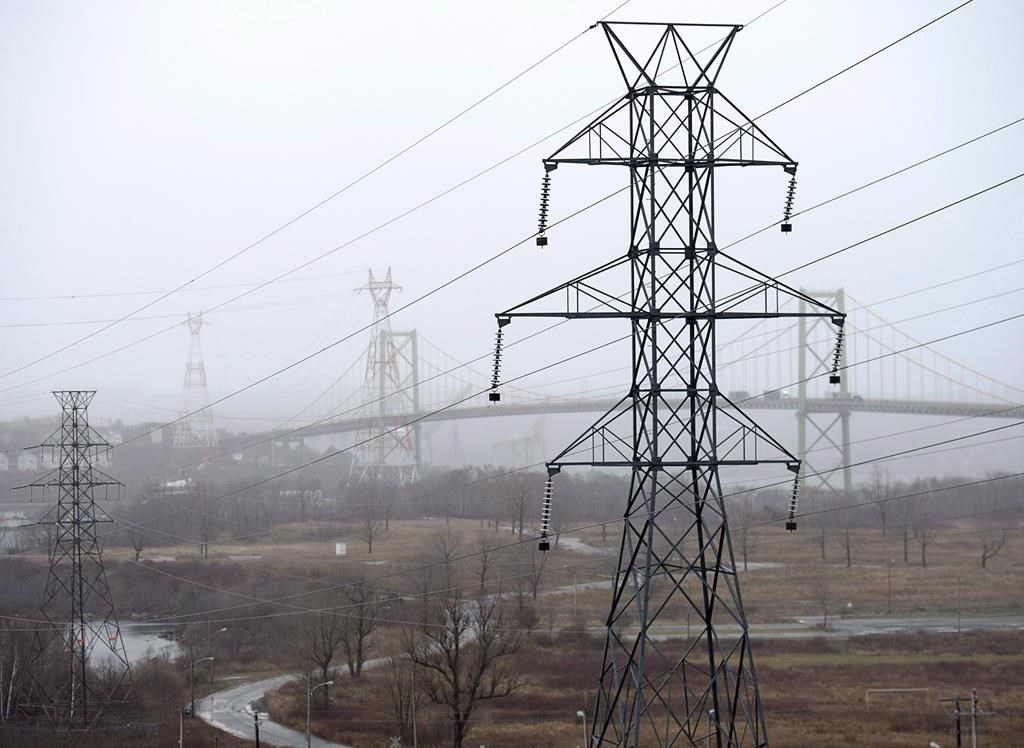 Power lines are seen in Dartmouth, N.S. on Thursday, Nov. 29, 2018.