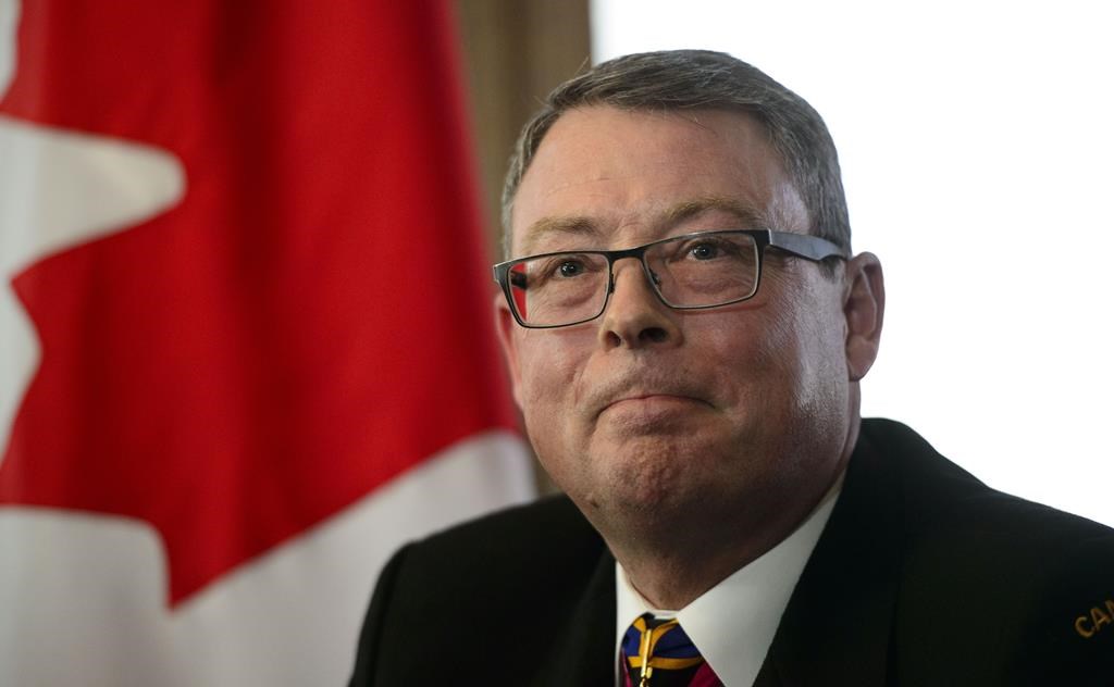 Vice Admiral Mark Norman reacts during a press conference in Ottawa on May 8, 2019. THE CANADIAN PRESS/Sean Kilpatrick.