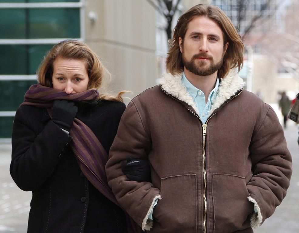 David and Collet Stephan leave for a break during their appeals trial in Calgary, Alta., on March 9, 2017.