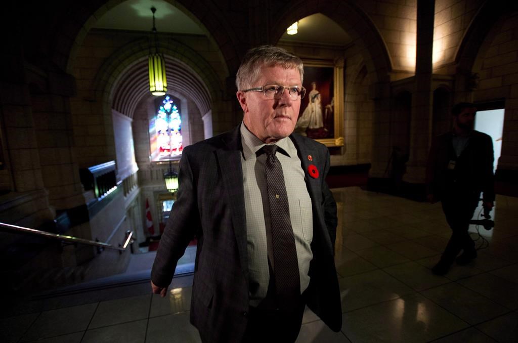 Conservative Sen. Don Plett arrives at the Senate on Parliament Hill in Ottawa in this file photo.