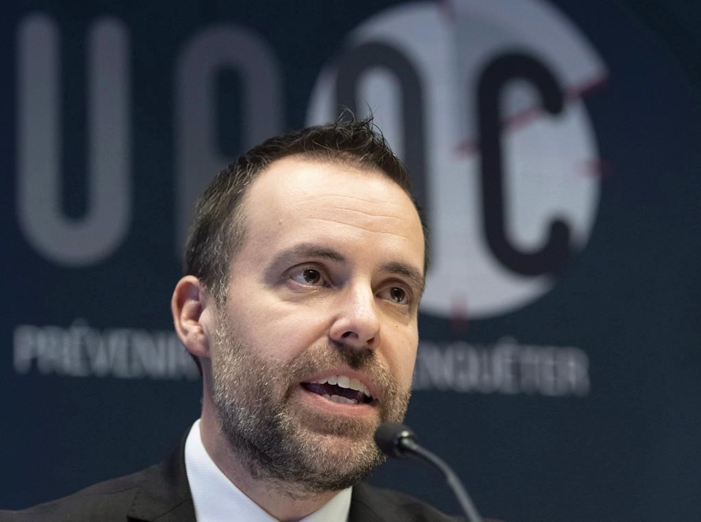 Anti-Corruption Unit (UPAC) interim-director Frédérick Gaudreau speaks at a news conference presenting their annual report, Thursday, December 13, 2018 in Quebec City. THE CANADIAN PRESS/Jacques Boissinot.