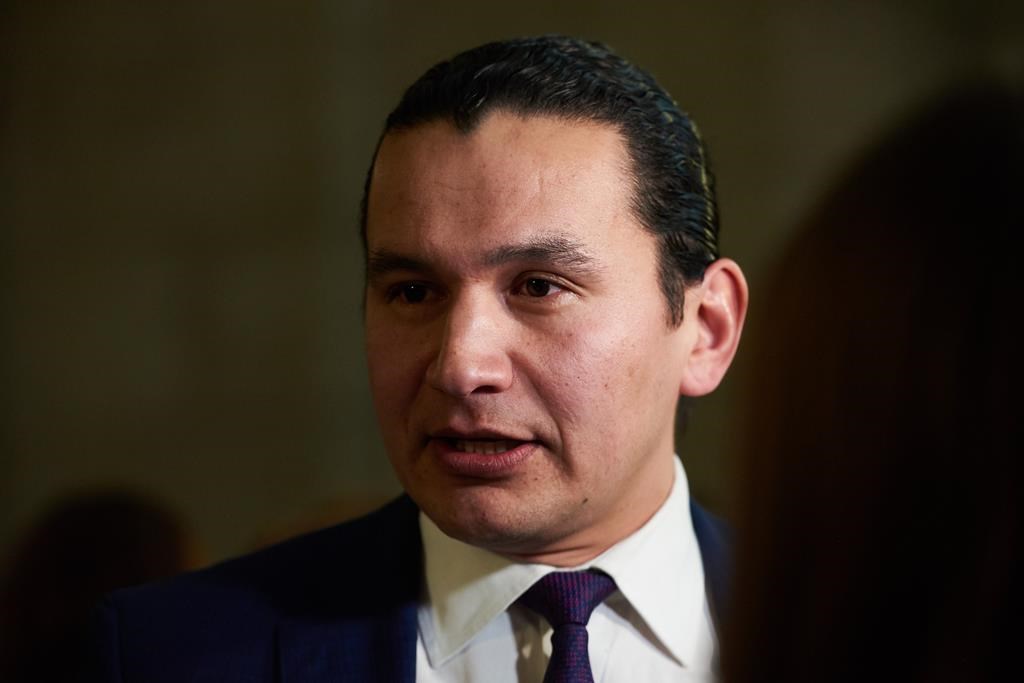 Manitoba NDP Leader Wab Kinew speaks to media following the delivery of Manitoba's 2019 budget, at the Legislative Building in Winnipeg, Thursday, March 7, 2019. Manitoba's Opposition New Democrats will release a fully costed campaign platform, in contrast with the third-party Liberals, NDP leader Wab Kinew said Wednesday.