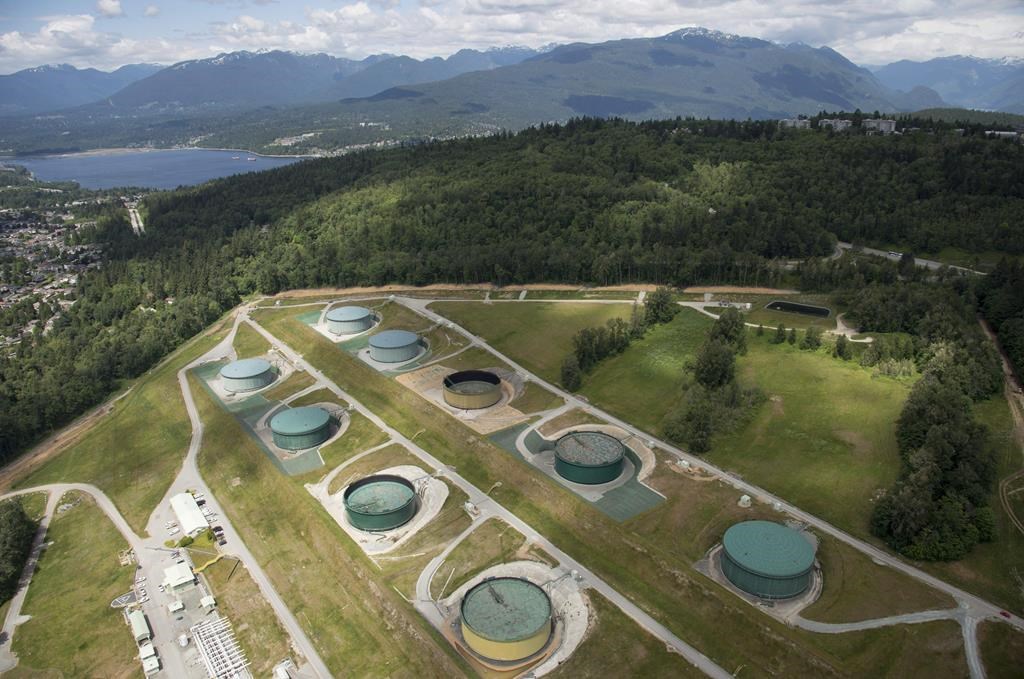 A aerial view of Kinder Morgan's Trans Mountain tank farm is pictured in Burnaby, B.C., on Tuesday, May 29, 2018.