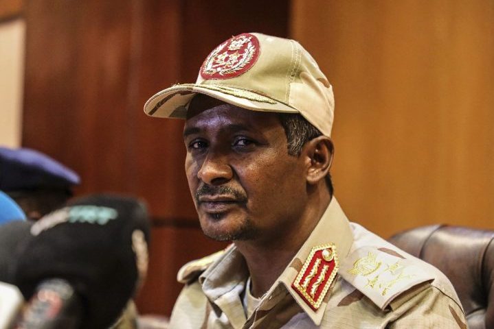 Gen. Mohamed Hamdan Dagalo, deputy head of the military council, speaks at a press conference in Khartoum, Sudan, Tuesday, April 30, 2019.