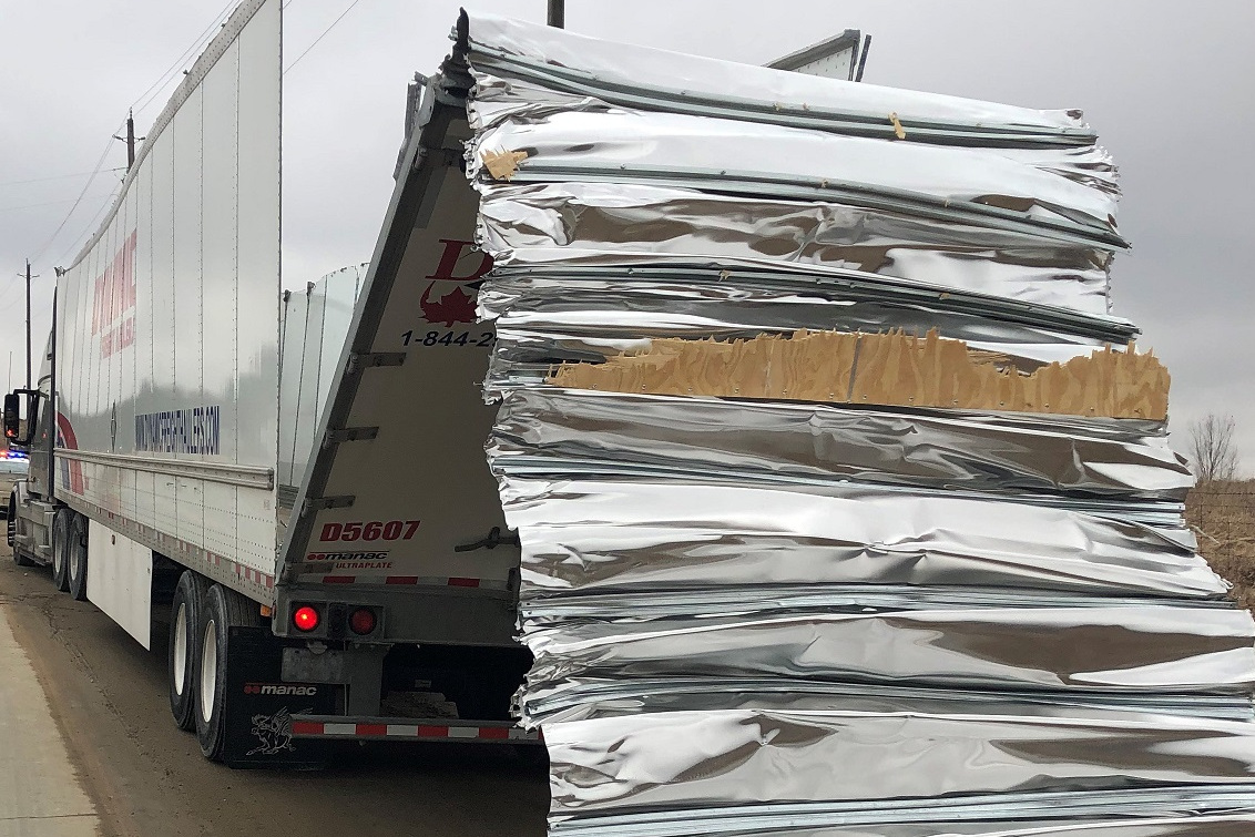 OPP provided an image of a truck damaged by the railway bridge in Zorra Township.