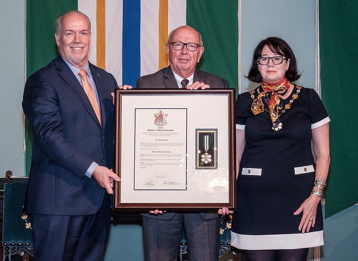 David E. Kampe was posthumously awarded the Order of B.C. on Friday. His medal was encased in a frame, along with the provincial proclamation.