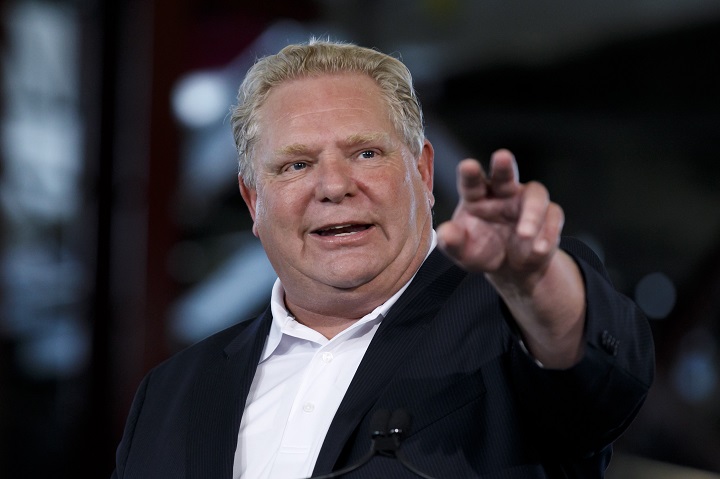Ontario Premier Doug Ford speaks during an announcement in the the mock-up facility at the Darlington Power Complex, in Bowmanville, Ont., Friday, May 31, 2019.