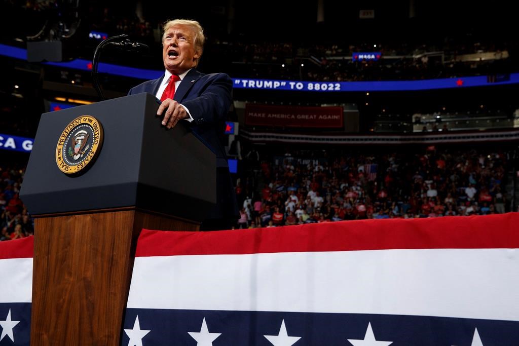 President Donald Trump speaks during his re-election kickoff rally at the Amway Center, Tuesday, June 18, 2019, in Orlando, Fla.