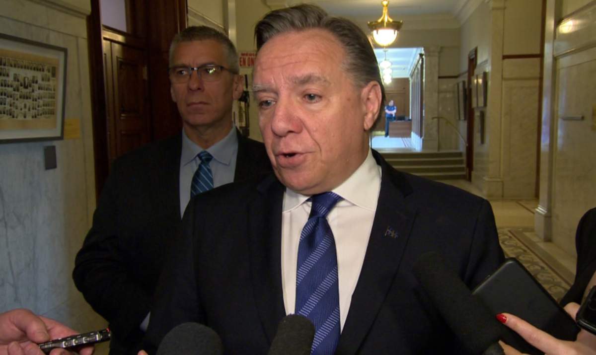 Quebec Premier François Legault speaks to journalists at the National Assembly Saturday, June 15, 2019.
