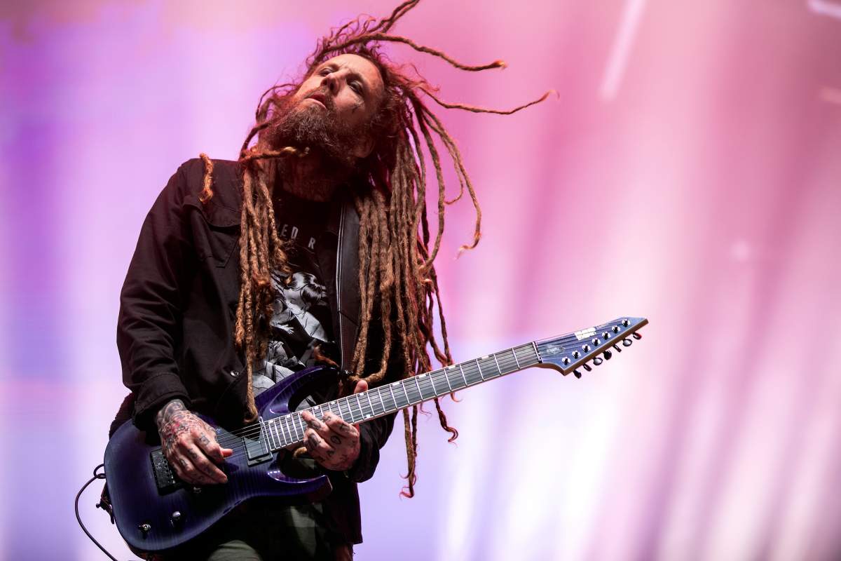 Guitarist Brian “Head” Welch of Korn performs at Rockingham Festival Grounds on May 10, 2019 in Rockingham, N.C.