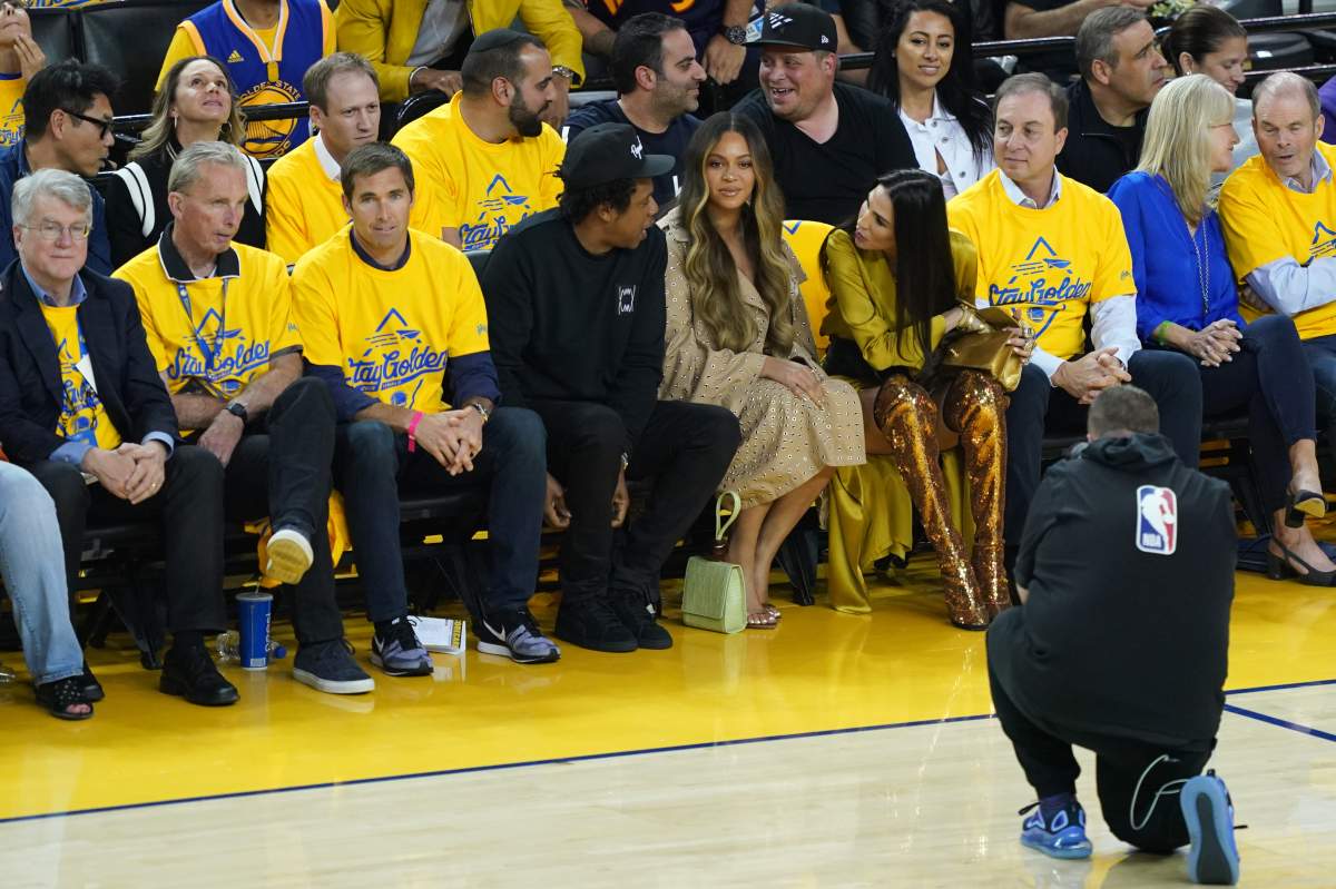 Jay-Z and Beyonce attend Game Three of the 2019 NBA Finals between the Golden State Warriors and the Toronto Raptors at ORACLE Arena on June 05, 2019 in Oakland, California. (Photo by Thearon W. Henderson/Getty Images)