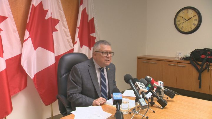 Ralph Goodale comments on his re-election campaign at a press conference on Wednesday.