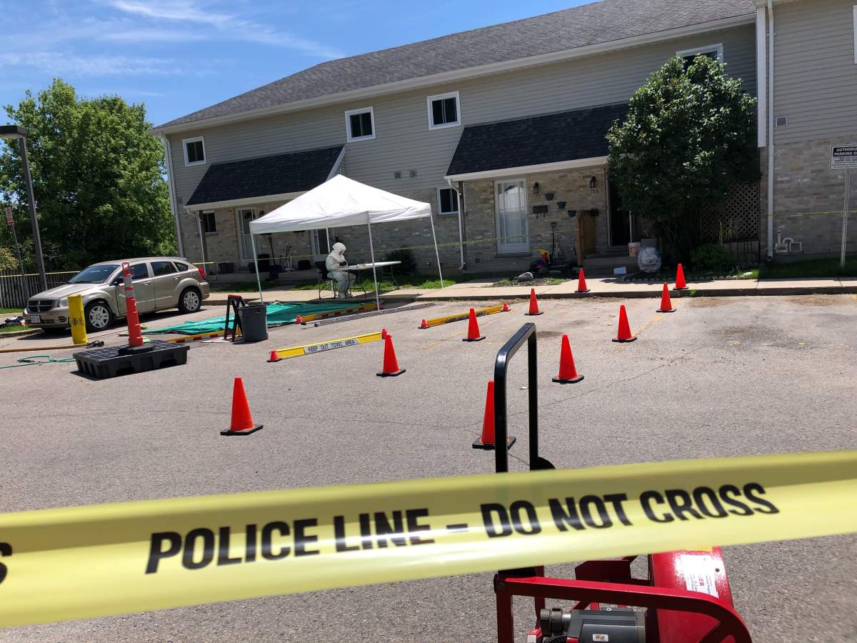 Emergency personnel cordoned off the scene on Hamilton Road east of Gore Road. 