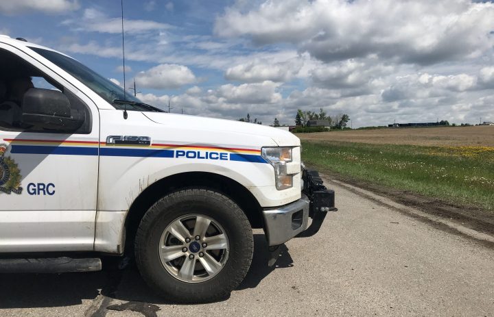 A large police presence descended on an intersection east of Balzac, Alta., on Saturday, June 8, 2019.