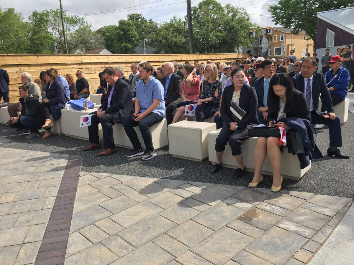 Dozens of people gathered on the newly implemented concrete blocks at Kapyong Park.