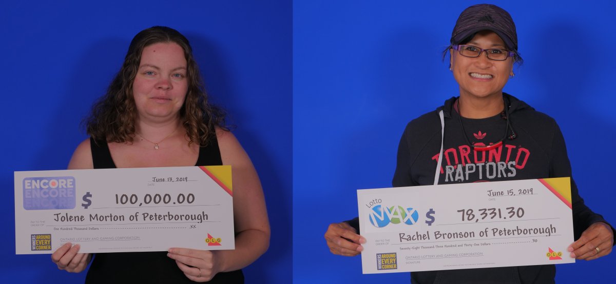 Jolene Morton, left, and Rachel Bronson, both of Peterborough, earned $100,000 and $78,000 lottery prizes.