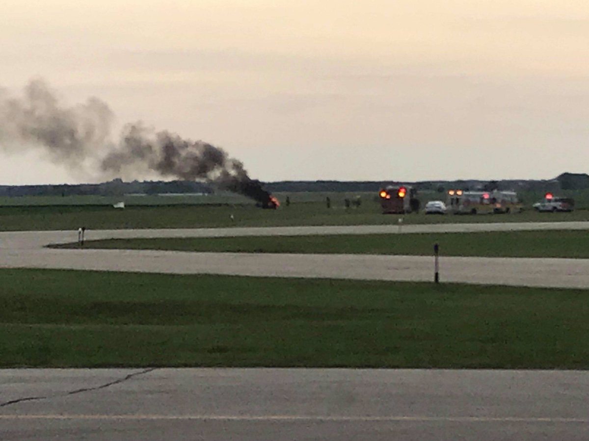 Steinbach Fire Department respond to a helicopter crash at Steinbach Airport.