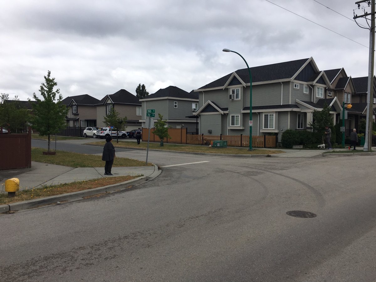 RCMP on the scene of a shots fired call in Cloverdale on Monday. 