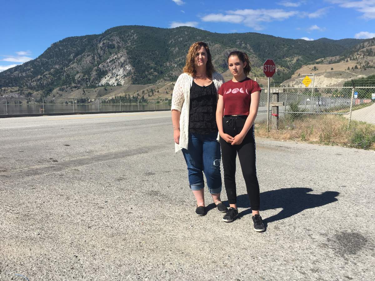 Meghan Sidorchuk and her daughter Brooklyn at the location where the teenager was struck by a vehicle while attempting to cross the highway on June 1.
