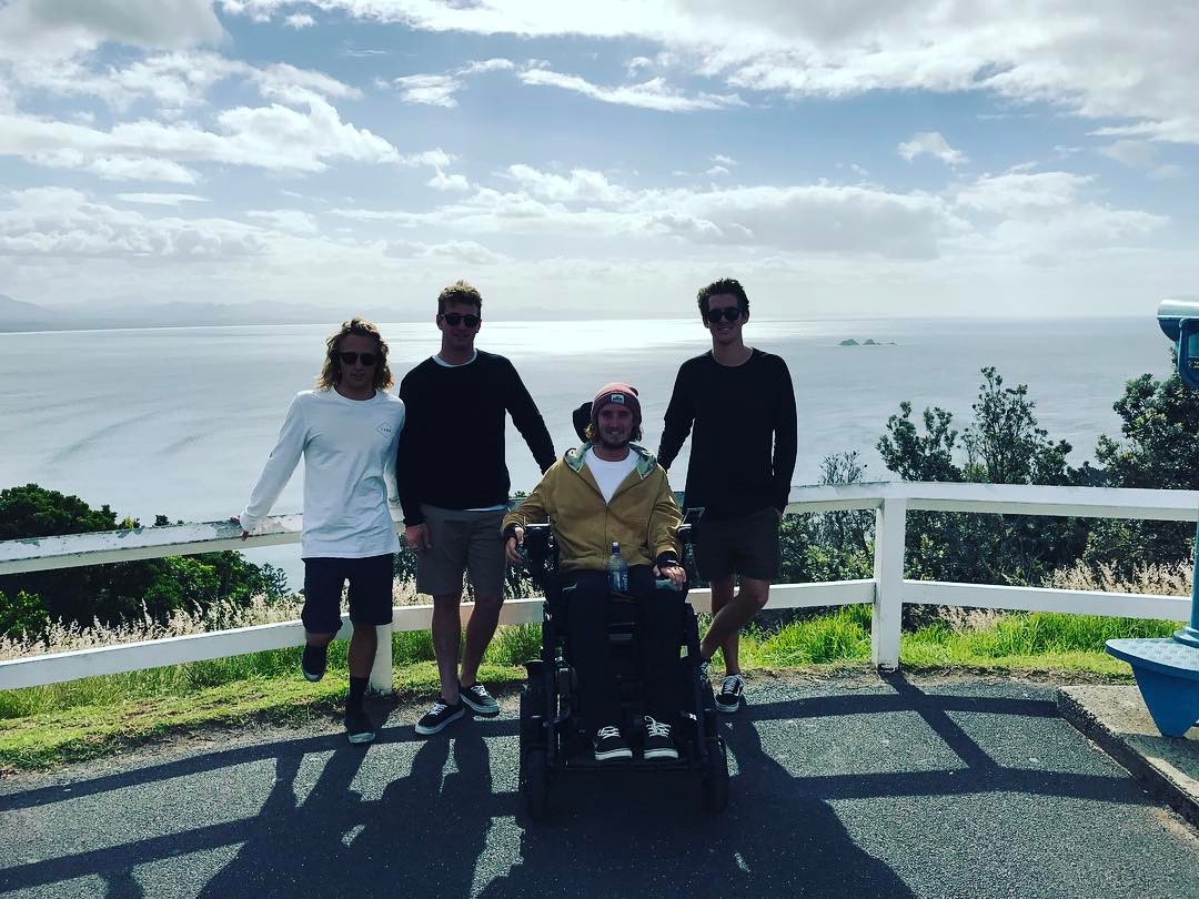 Jason Apps with his friends after the accident. 