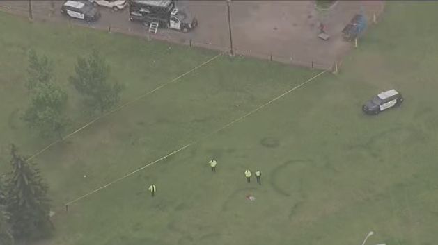 Police were seen investigating in the Kirkness School field near 30 Street and 151 Avenue in northeast Edmonton after a teenager was hit by a vehicle early Monday morning. June 24, 2019.