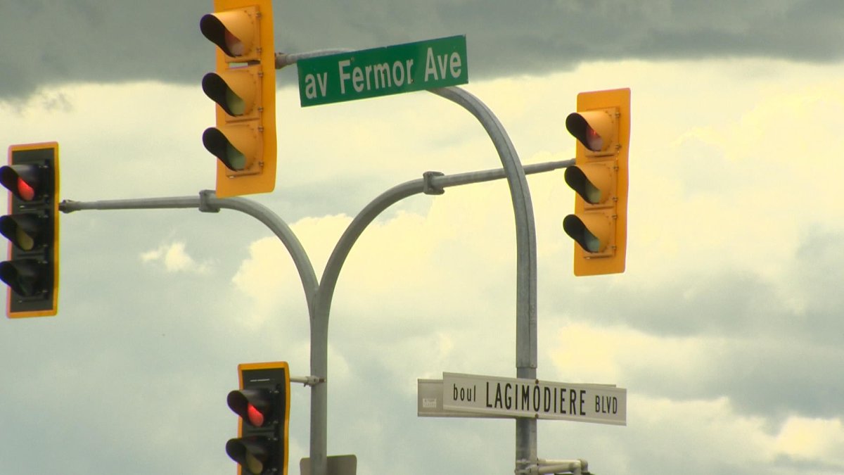 The intersection of Fermor Ave. and Lagimodiere Blvd. in Winnipeg.