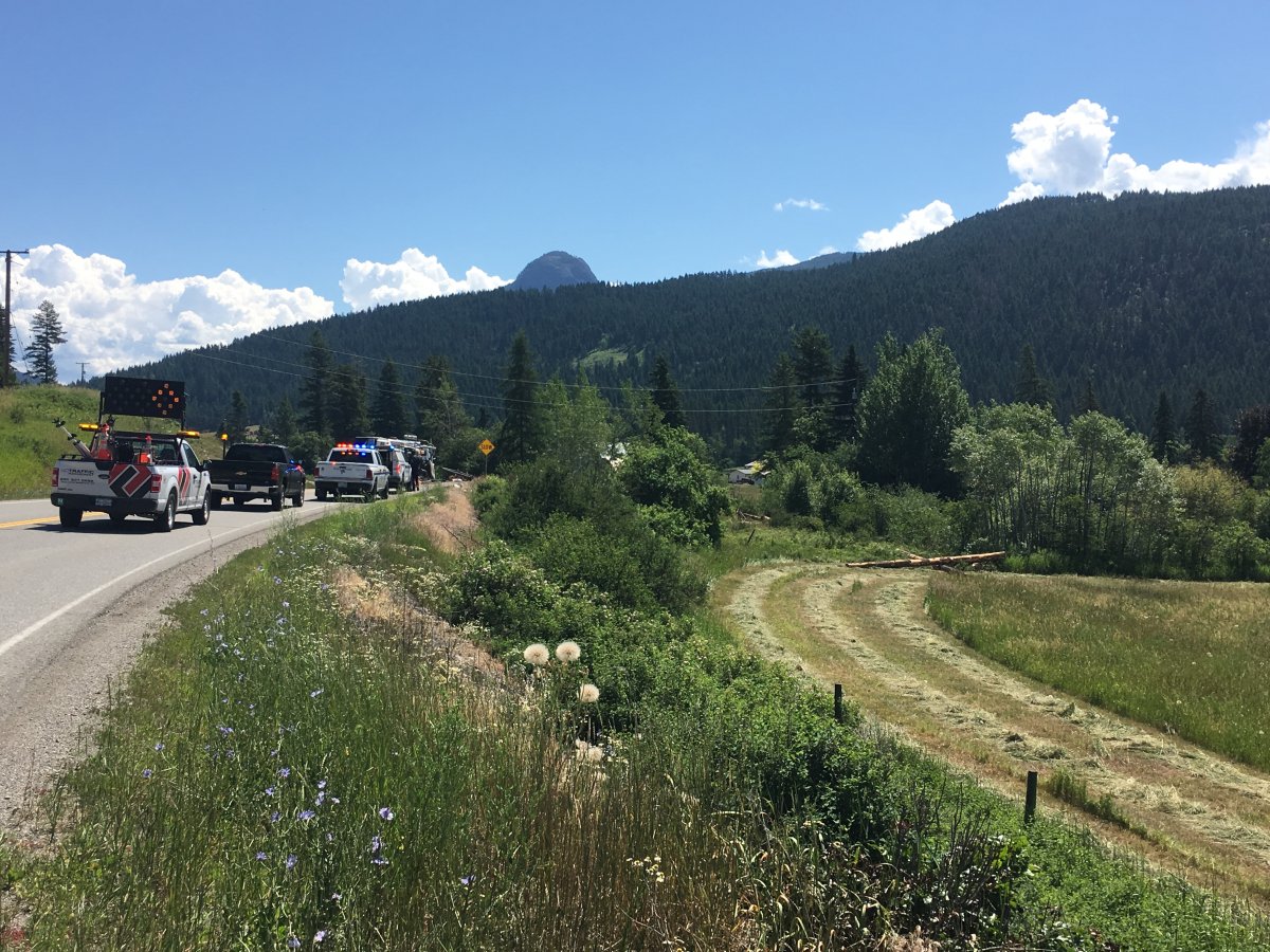 RCMP say traffic has slowed near Lumby because a detour is in effect around a logging truck that spilled its load.