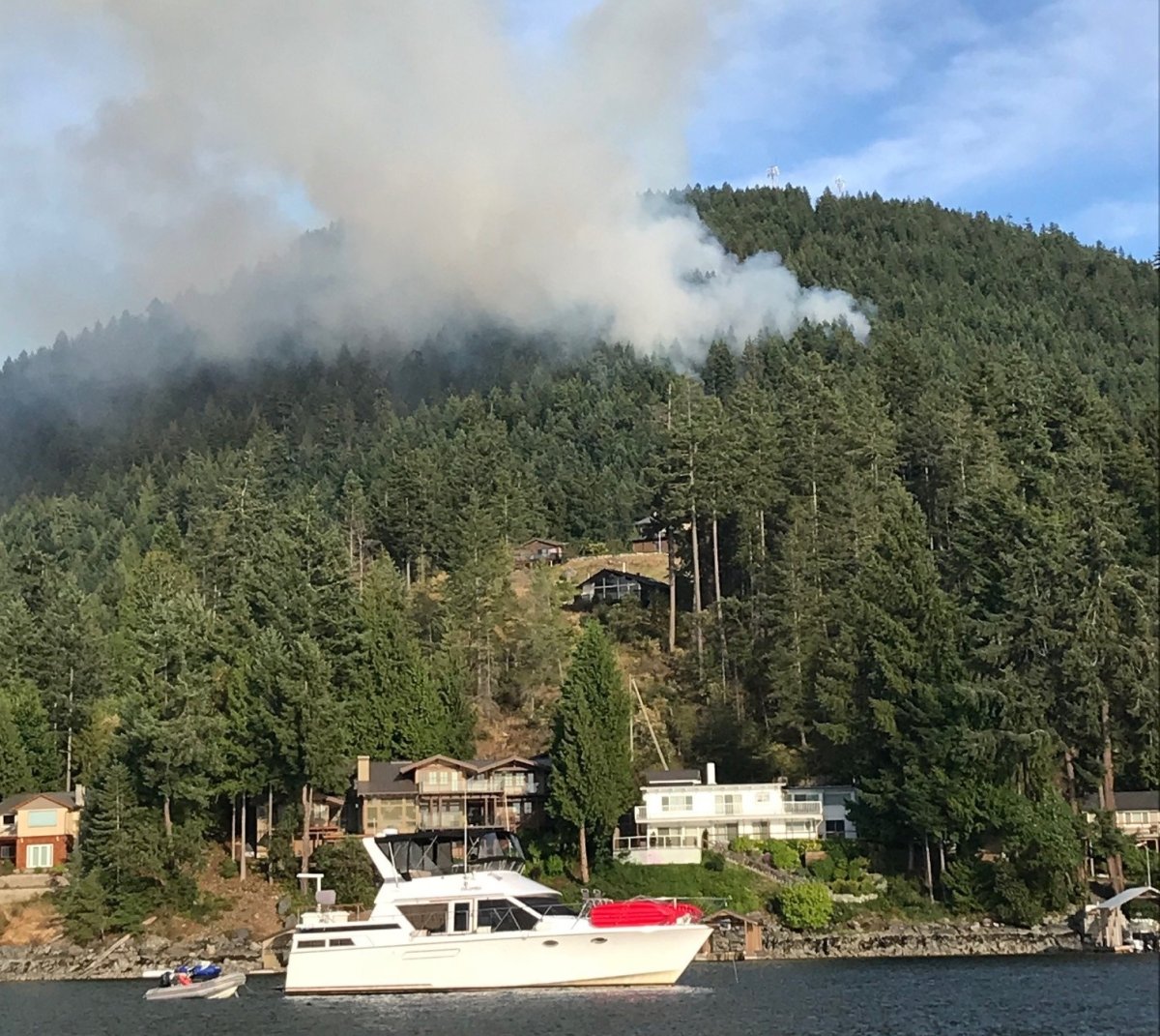 Smoke billows from a wildfire near Pender Harbour Monday evening. 