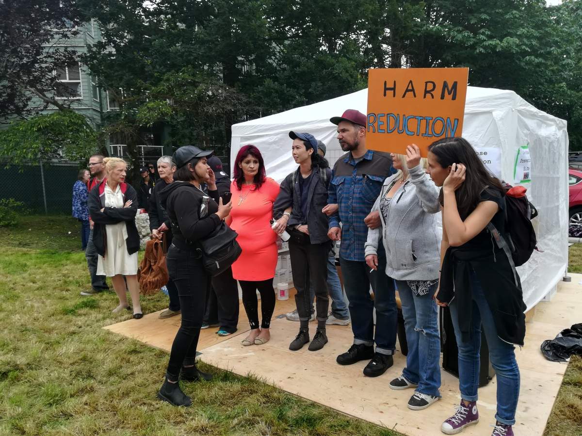 Activists set up a blockade around an overdose prevention site set up in Maple Ridge Wednesday, June 5, 2019.