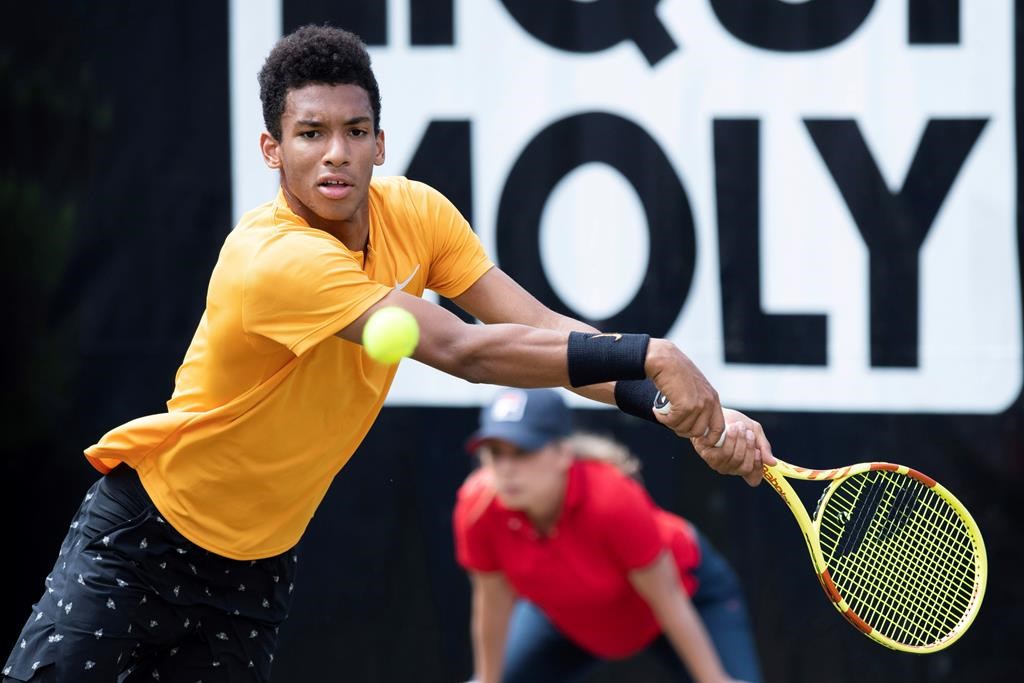 Canada's Felix Auger-Aliassime returns the ball during his final match against Italy's Matteo Berrettini at the ATP Tennis tournament in Stuttgart, Germany, June 16, 2019.