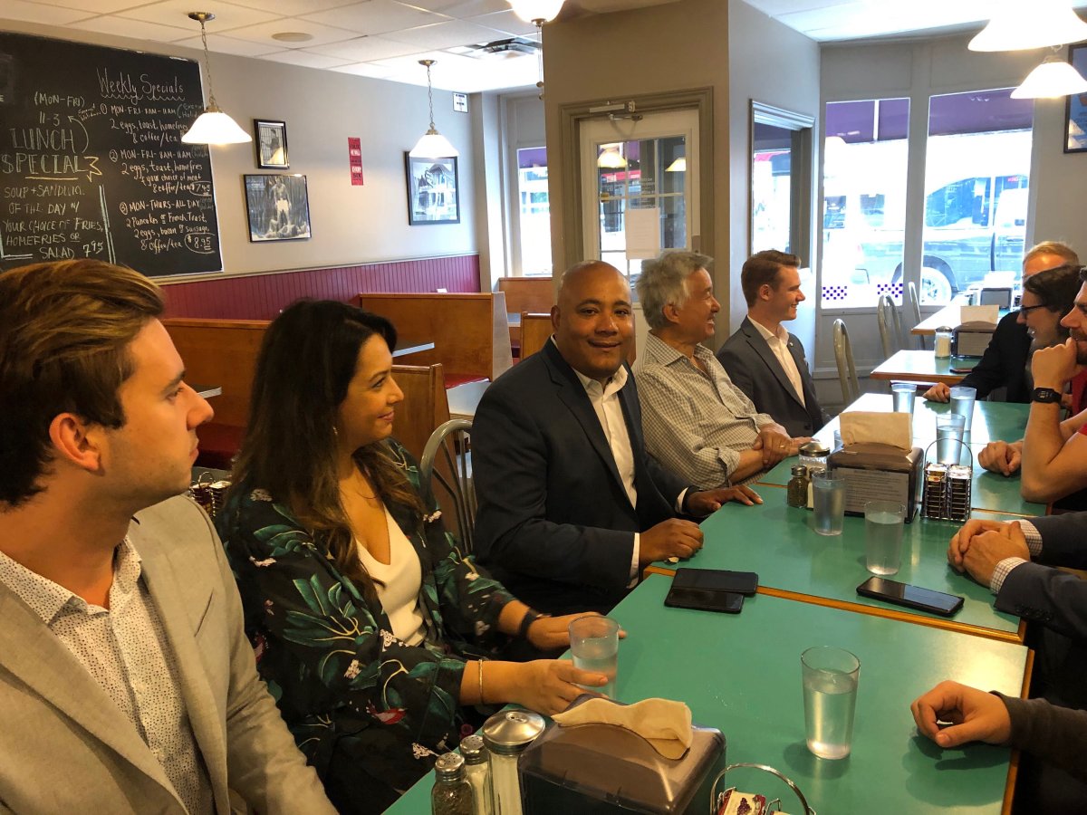 Don Valley East MPP Michael Coteau shares breakfast with London Liberals at Campus Hi Fi on Richmond Street.