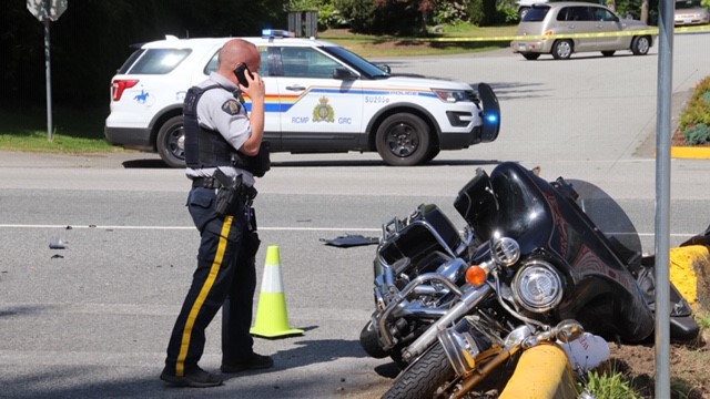 Two people are in hospital following a serious motorcycle crash in Surrey Monday morning. 