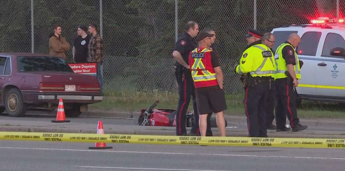 A man injured in a southwest Calgary motorcycle crash on Tuesday was upgraded to stable condition after 10 p.m.