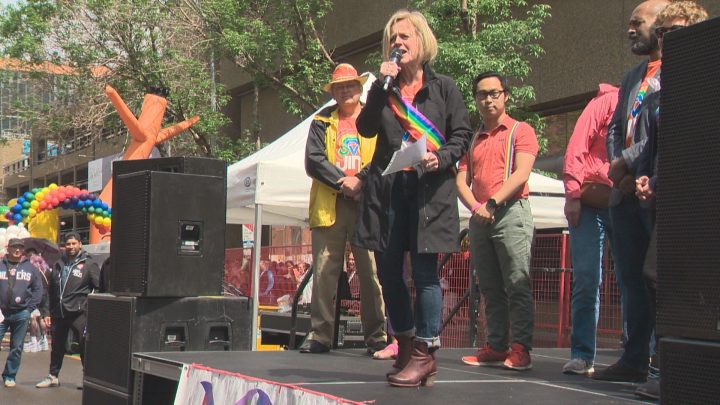 Alberta NDP Leader Rachel Notley spoke at the Edmonton Pride March on June 8, 2019.