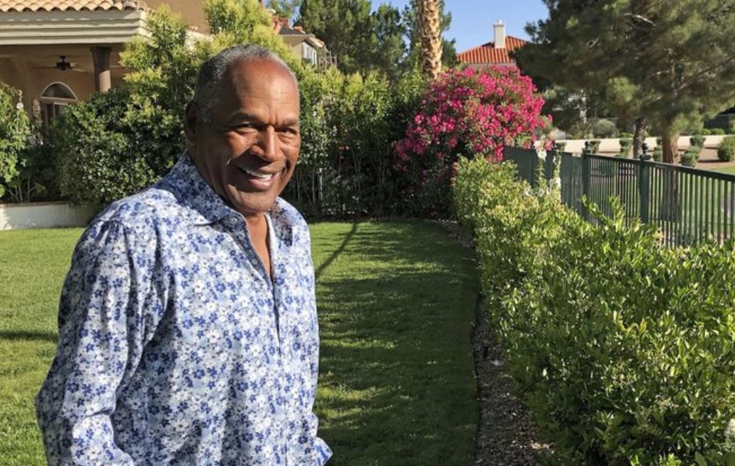 This photo provided by Didier J. Fabien shows O.J. Simpson in the garden of his Las Vegas area home on Monday, June 3, 2019. After 25 years living under the shadow of one of the nation’s most notorious murder cases, Simpson says his life now is fine. 