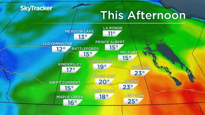 Peak temperatures on Friday for Saskatchewan.