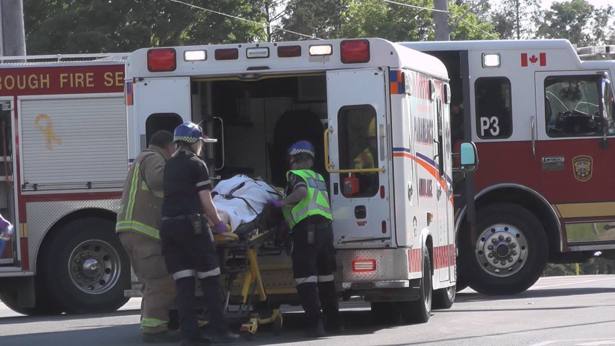 Two pedestrians were struck by a car in Peterborough's west-end on Thursday.