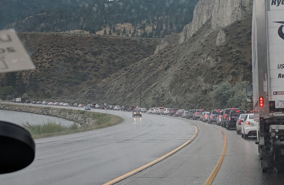 Traffic was backed up in both directions on Highway 97 north of Penticton. 
