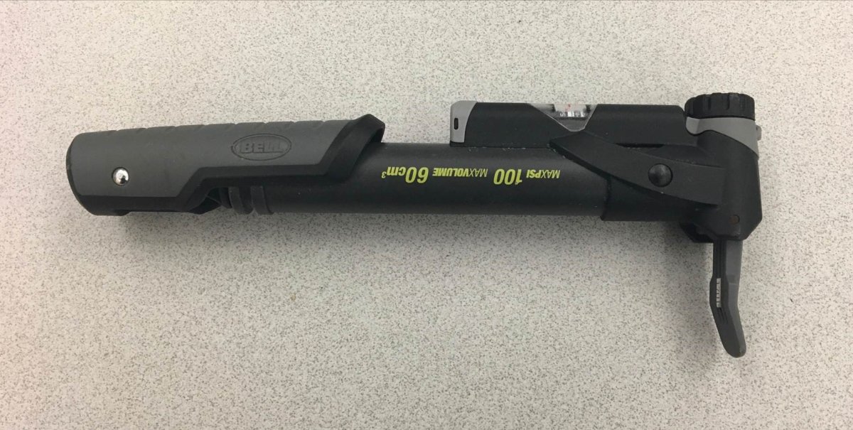 This bike pump was used in a Liquor Mart robbery on Ellice Avenue.
