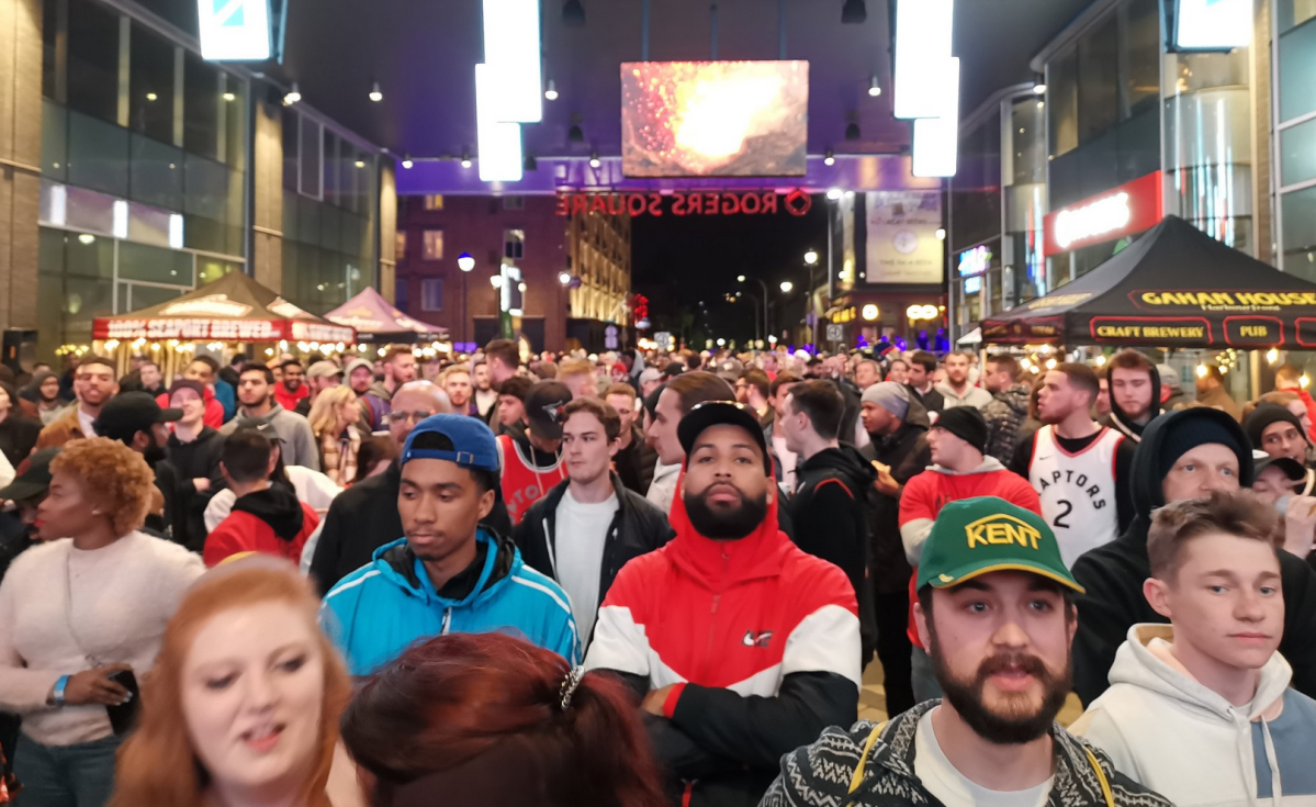 Toronto Raptors fans gather in Halifax for Game three of the NBA championships. 