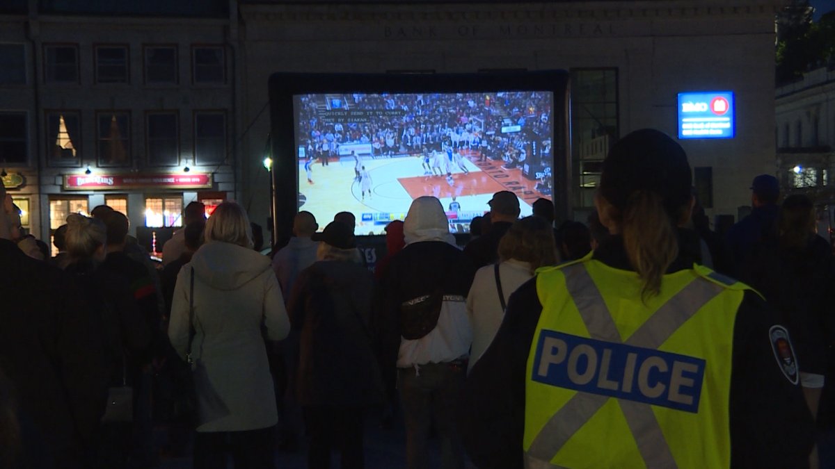 The showing of the Toronto Raptors game in Kingston's Springer Market Square has been rained out, but the game will still be shown at the Leon's Centre.