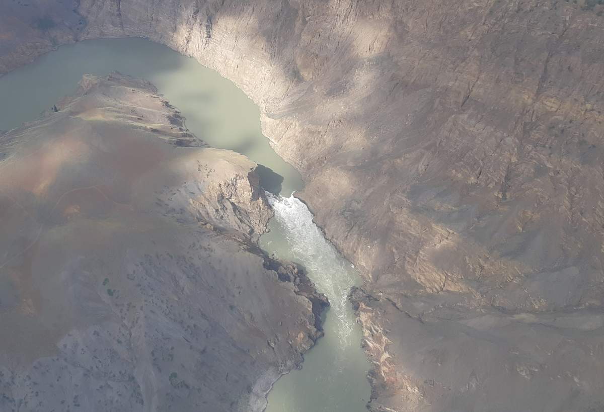 Rapids form at the site of a significant rock slide in the Fraser River near Big Bar Creek, B.C. on Wednesday, June 26, 2019.