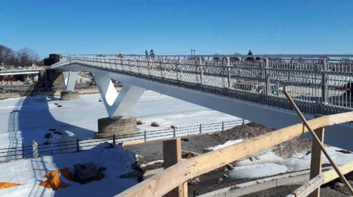 A photo of the Flora Footbridge under construction in April 2019. The new pedestrian and cyclist crossing over the Rideau Canal will open months ahead of schedule, either on June 28 or June 29, according to the City of Ottawa.