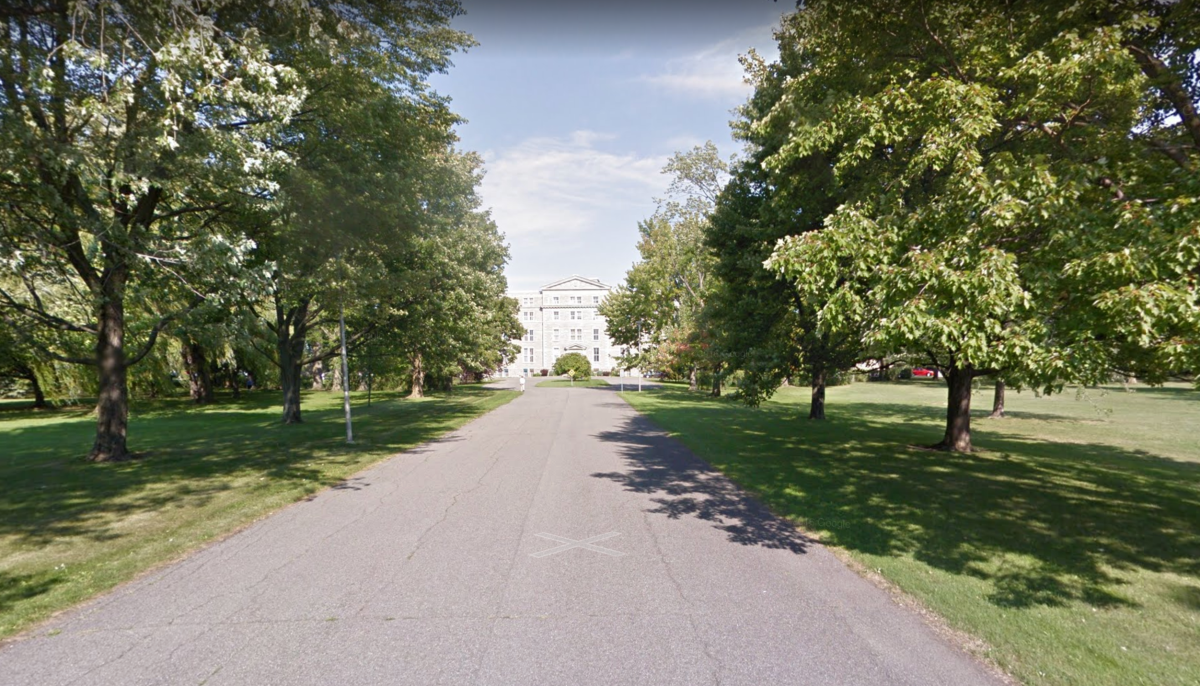 A Google Maps screenshot of the Grande Allée leading to the historic Deschâtelets building, a former monastery in Old Ottawa East that has heritage designation. The building is the centrepiece of the Greystone Village subdivision.