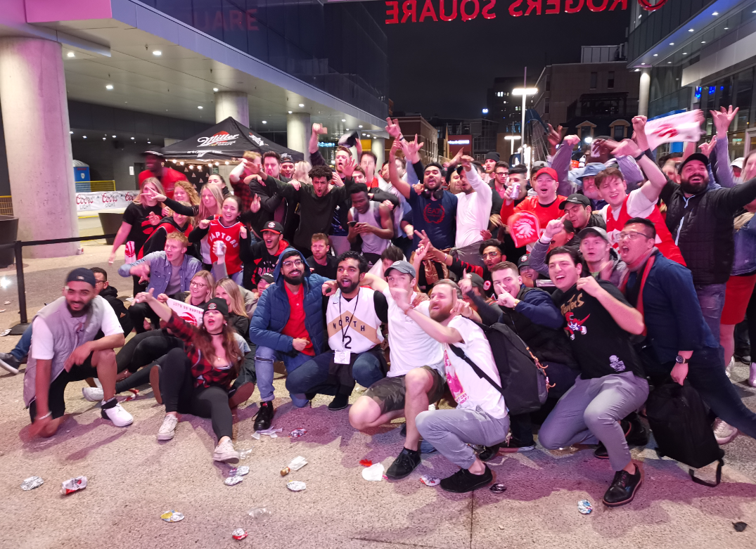 Halifax fans celebrate the Toronto Raptors winning the NBA finals.
