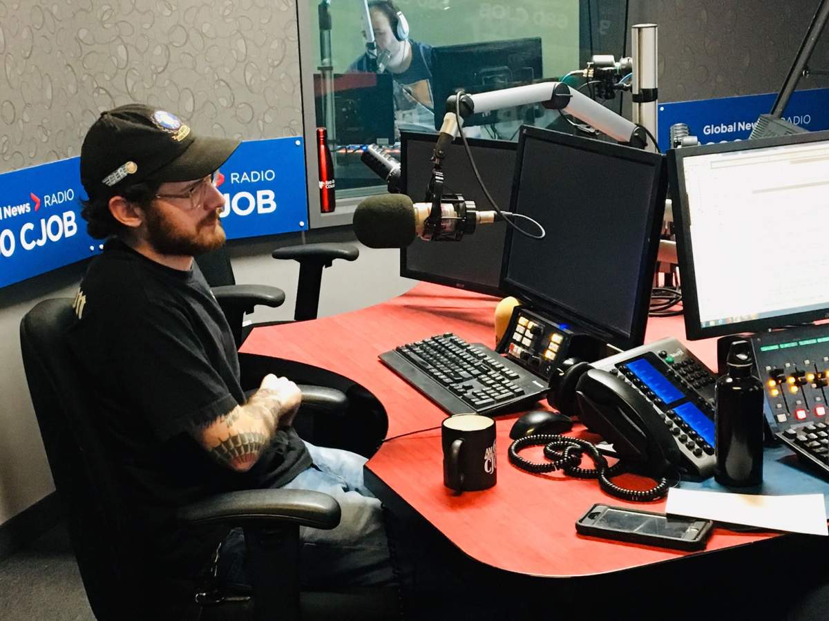 Musician Sean Kaye at the 680 CJOB studio.