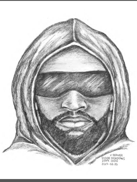 A forensic sketch of the suspect in an alleged sexual assault against a teenage girl on a bus in January 2018.